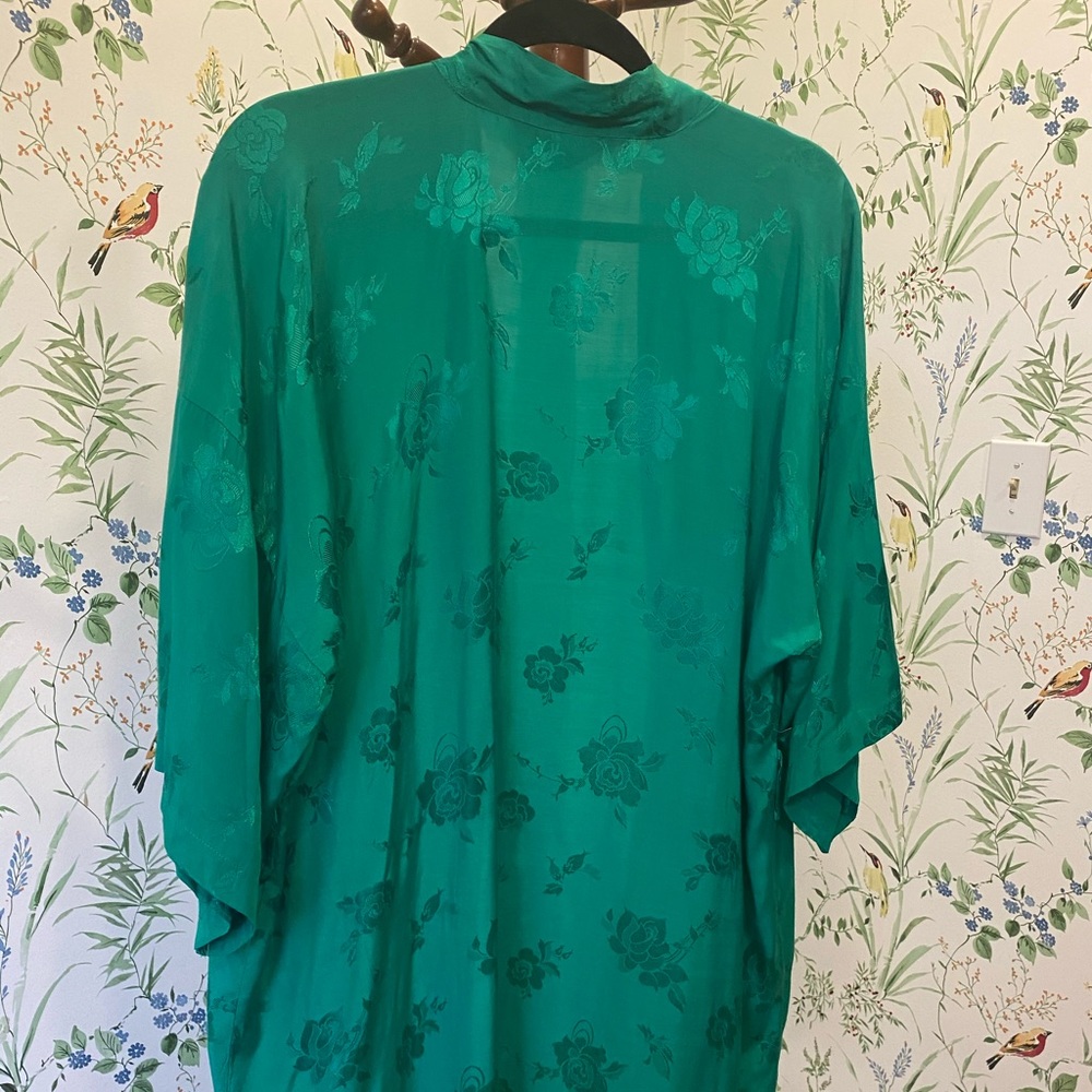 Vintage Green Floral Kimono Jacket Lightweight Rayon Robe Jodie Arden One Size - Picture 5 of 7